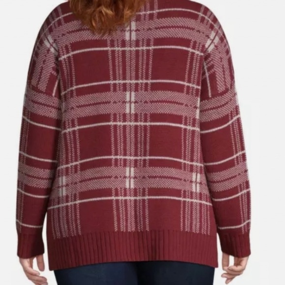 St. John’s Bay Red and White Plaid Christmas Holiday Sweater - Picture 2 of 11